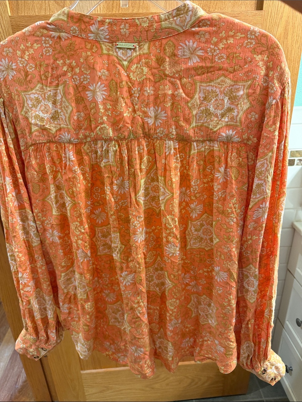 Billabong Orange Floral Button-Front Blouse - Picture 7 of 7